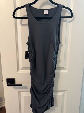 Malibu Sleeveless Ruched Mini Dress in Charcoal Gray